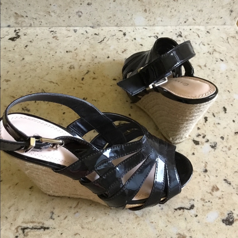 Gianni Bini patent leather strappy wedge sandal.
